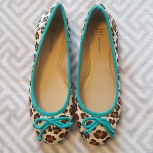 INC Leopard Print Ballet Flats with Teal Accents